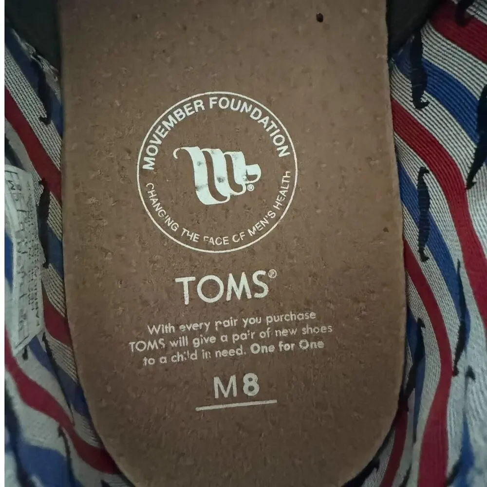 TOMS Mens Mustache Sneakers Gray Herringbone Lace Up Low Top Flat Heel Casual 8